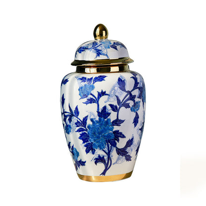 Handmade Blue White Porcelain Peony Vase