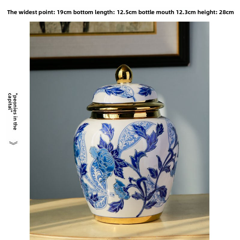 Handmade Blue White Porcelain Peony Vase