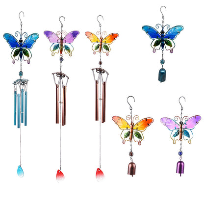 Handmade Butterfly Metal Wind Chime with Glass Painted Decor