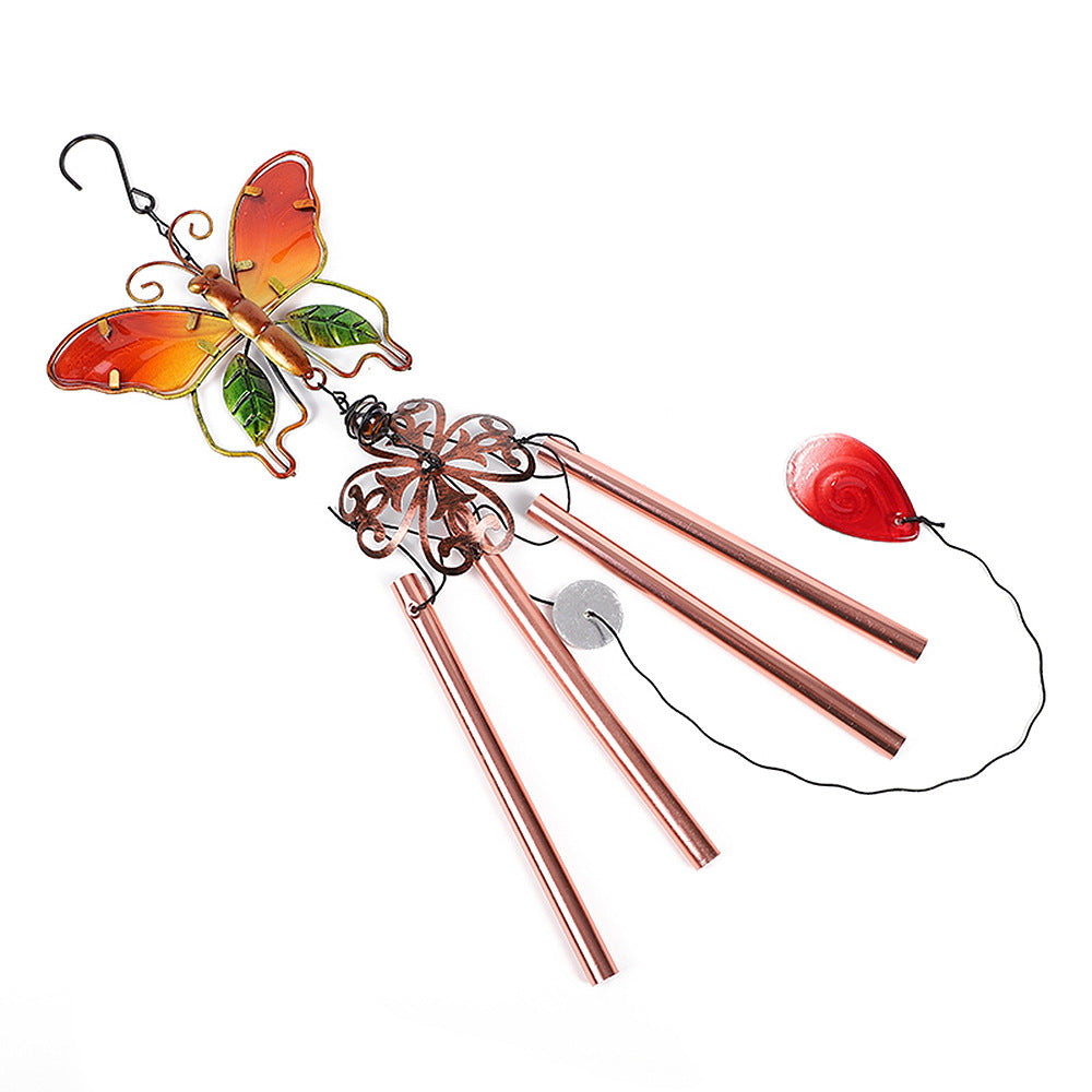 Handmade Butterfly Metal Wind Chime with Glass Painted Decor