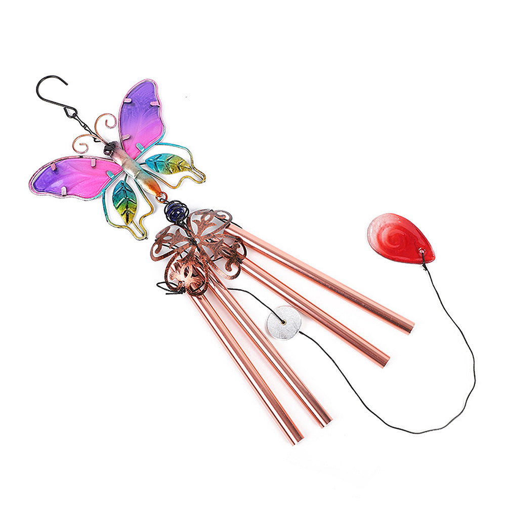 Handmade Butterfly Metal Wind Chime with Glass Painted Decor