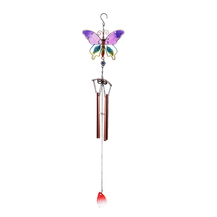 Handmade Butterfly Metal Wind Chime with Glass Painted Decor
