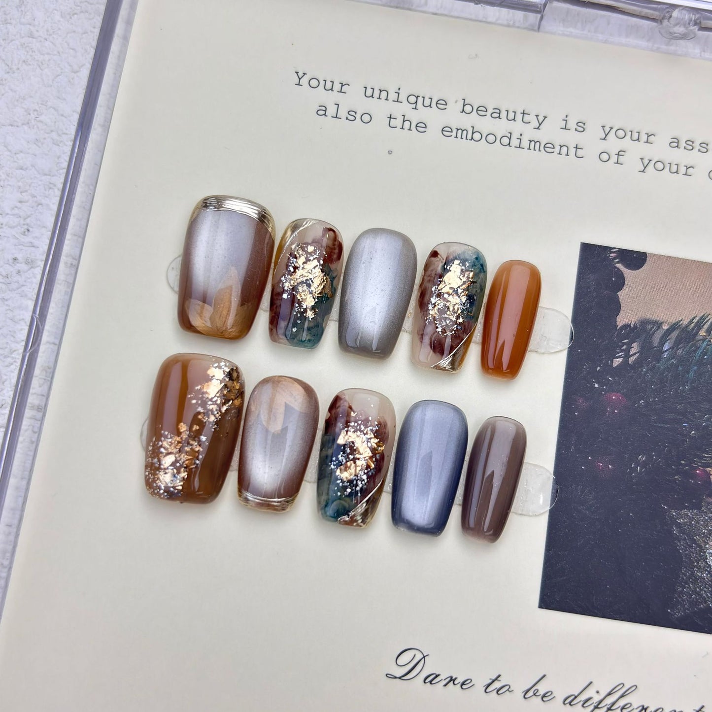Handmade Caramel Smudged Glass Beads Cat Eye Wearable Nails