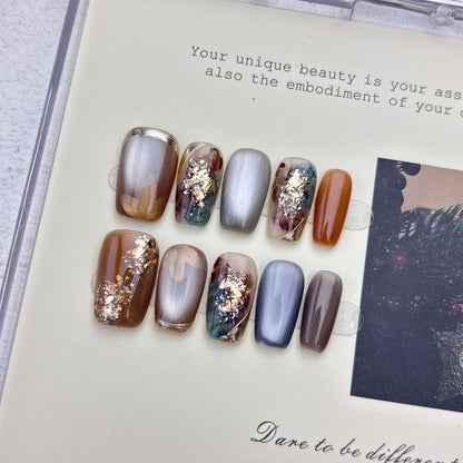 Handmade Caramel Smudged Glass Beads Cat Eye Wearable Nails