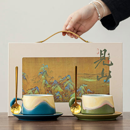 Handmade Ceramic Coffee Cup Set with Gift Box