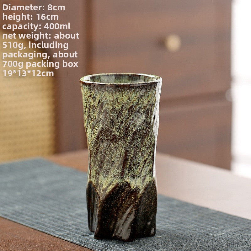 Handmade Ceramic Mug with Wood Grain Glaze
