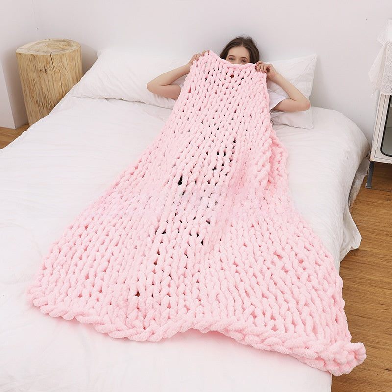 Handmade Chunky Yarn Blanket, Chunky Chenille Knit Blanket, Yarn Blanket