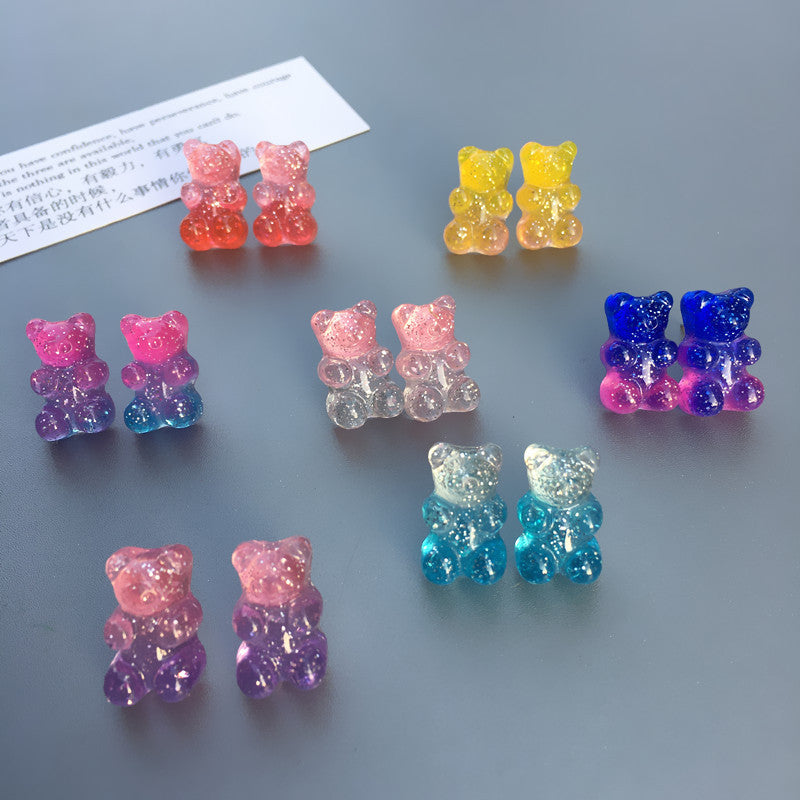 Handmade Colorful Bear Resin Earrings