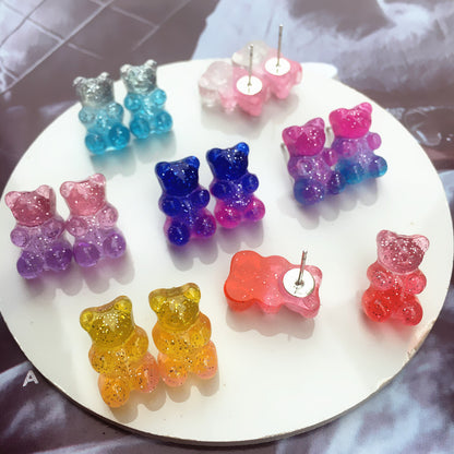 Handmade Colorful Bear Resin Earrings