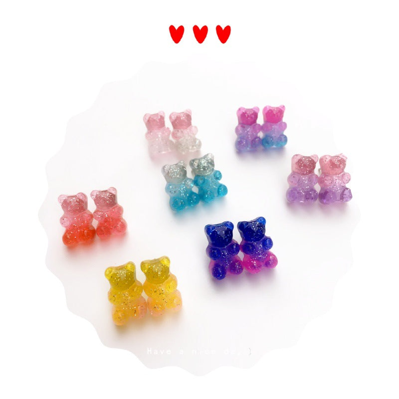 Handmade Colorful Bear Resin Earrings
