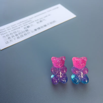Handmade Colorful Bear Resin Earrings