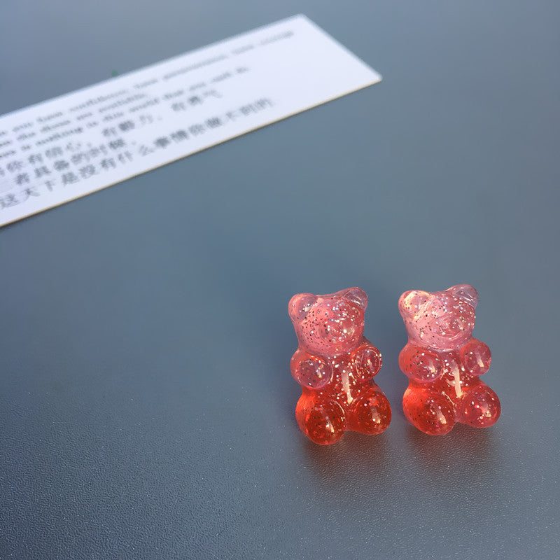 Handmade Colorful Bear Resin Earrings