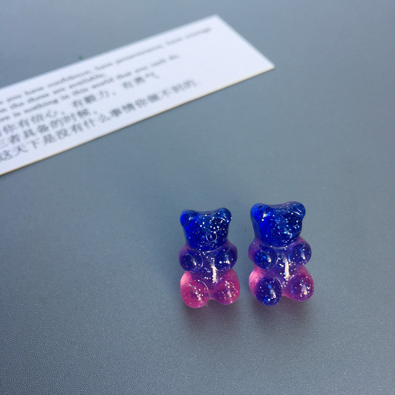 Handmade Colorful Bear Resin Earrings