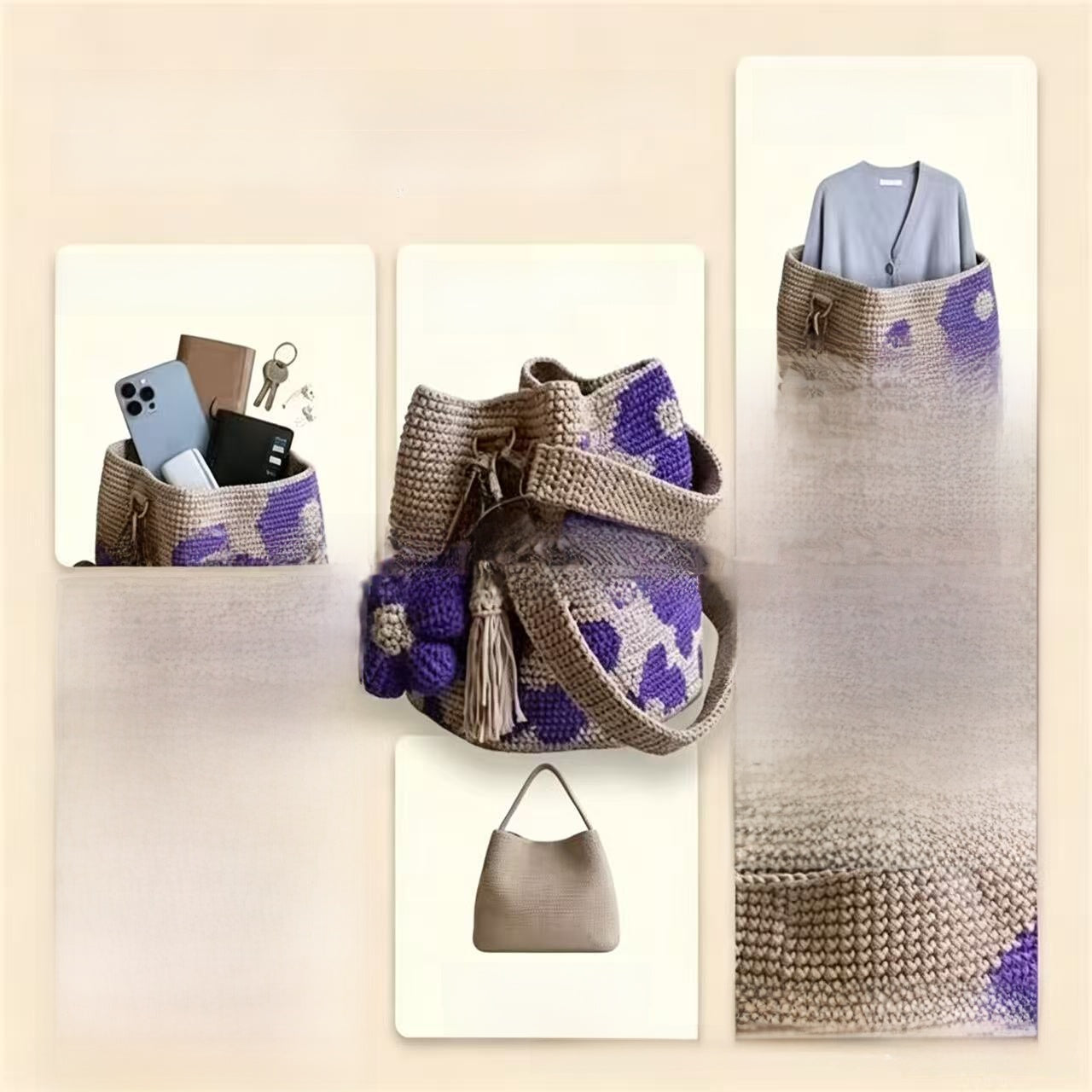 Handmade Crochet Flower Tote Bag