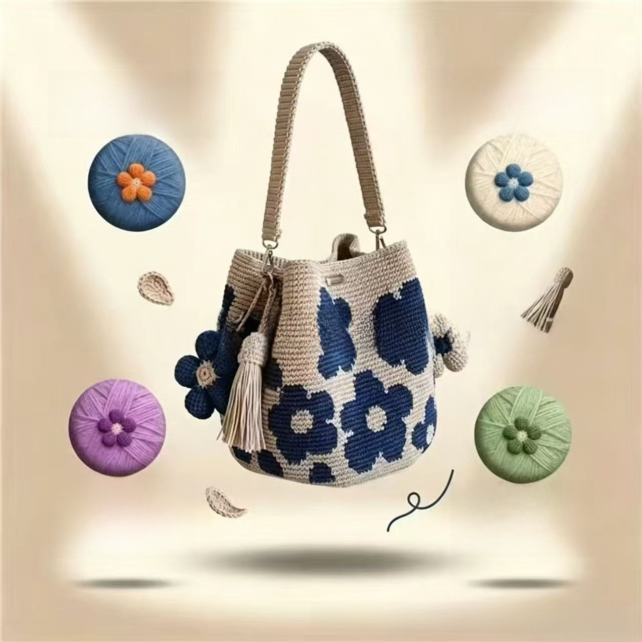 Handmade Crochet Flower Tote Bag