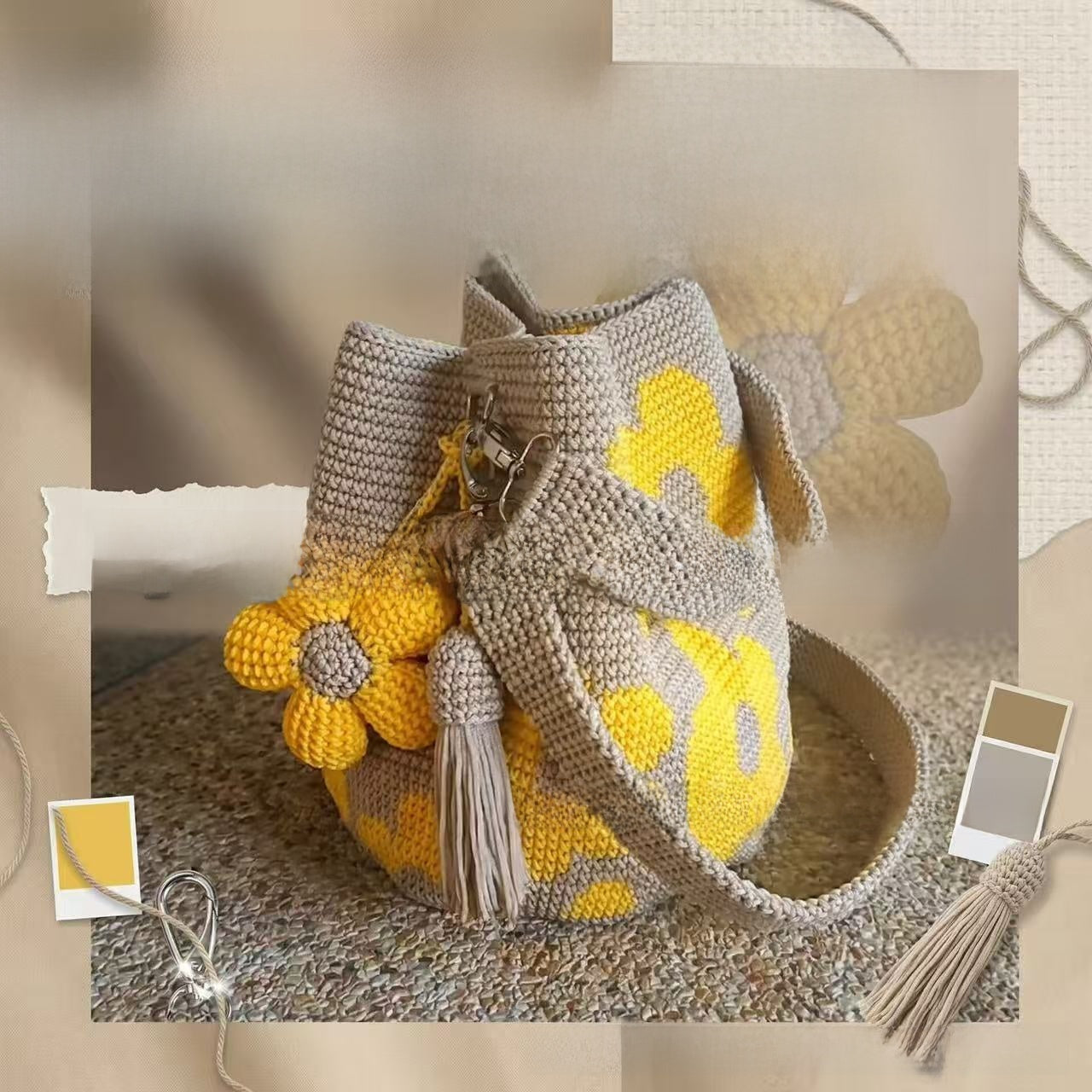 Handmade Crochet Flower Tote Bag