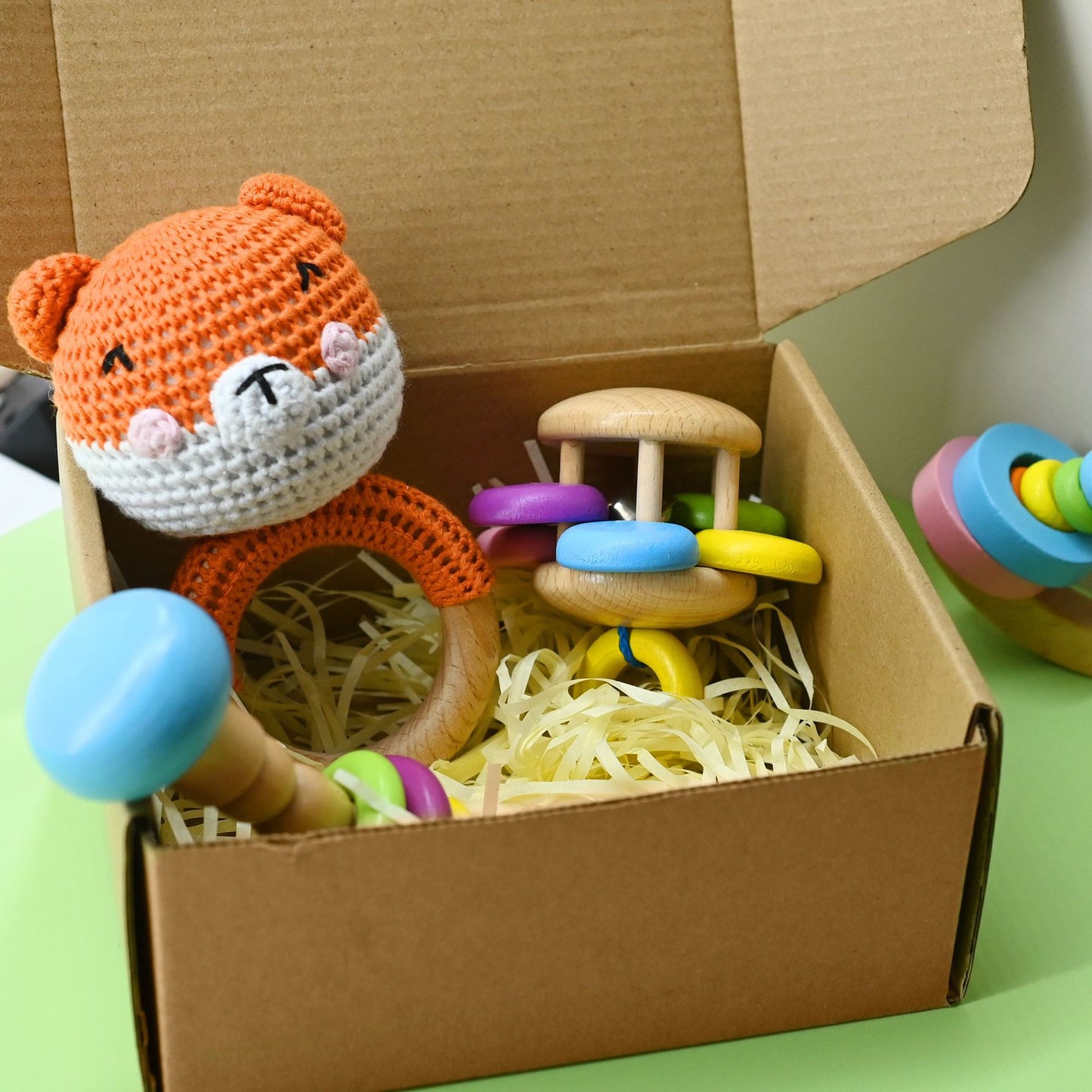 Handmade Crochet Wooden Animal Rattle