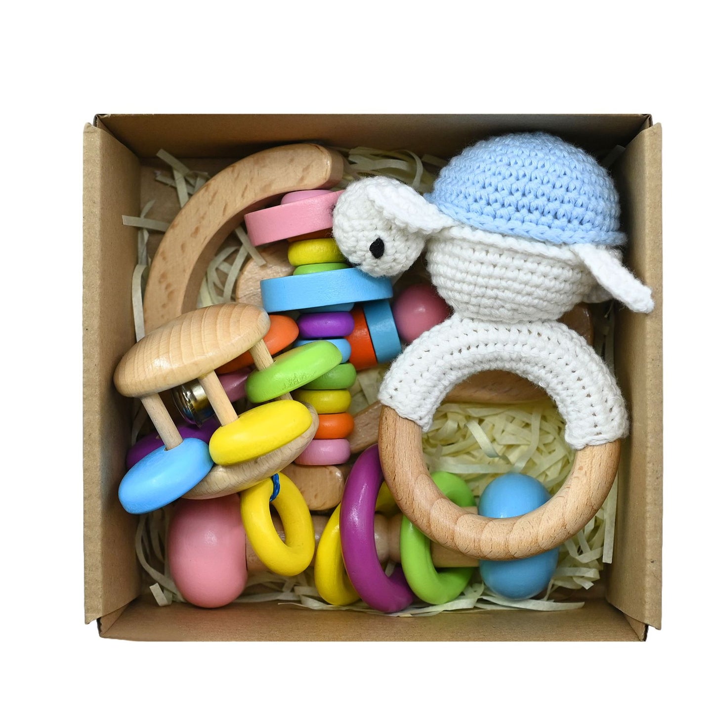 Handmade Crochet Wooden Animal Rattle