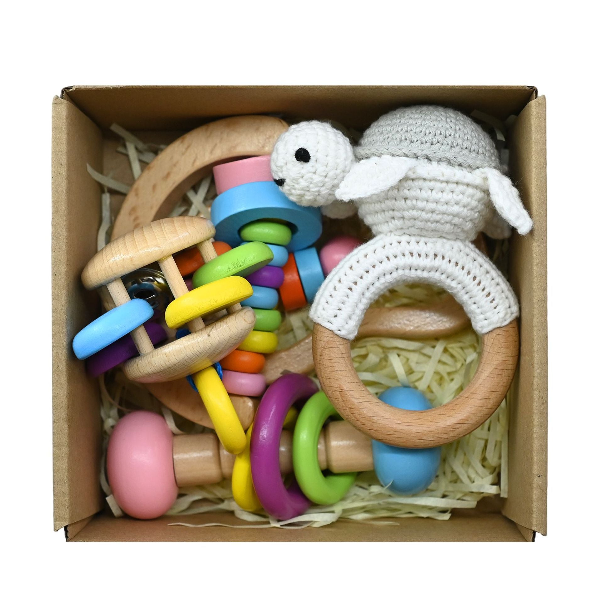 Handmade Crochet Wooden Animal Rattle