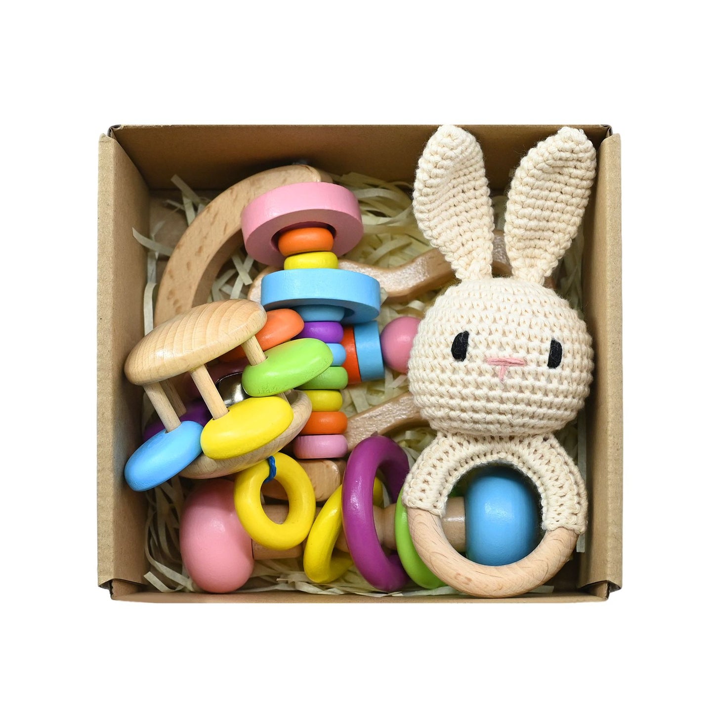 Handmade Crochet Wooden Animal Rattle