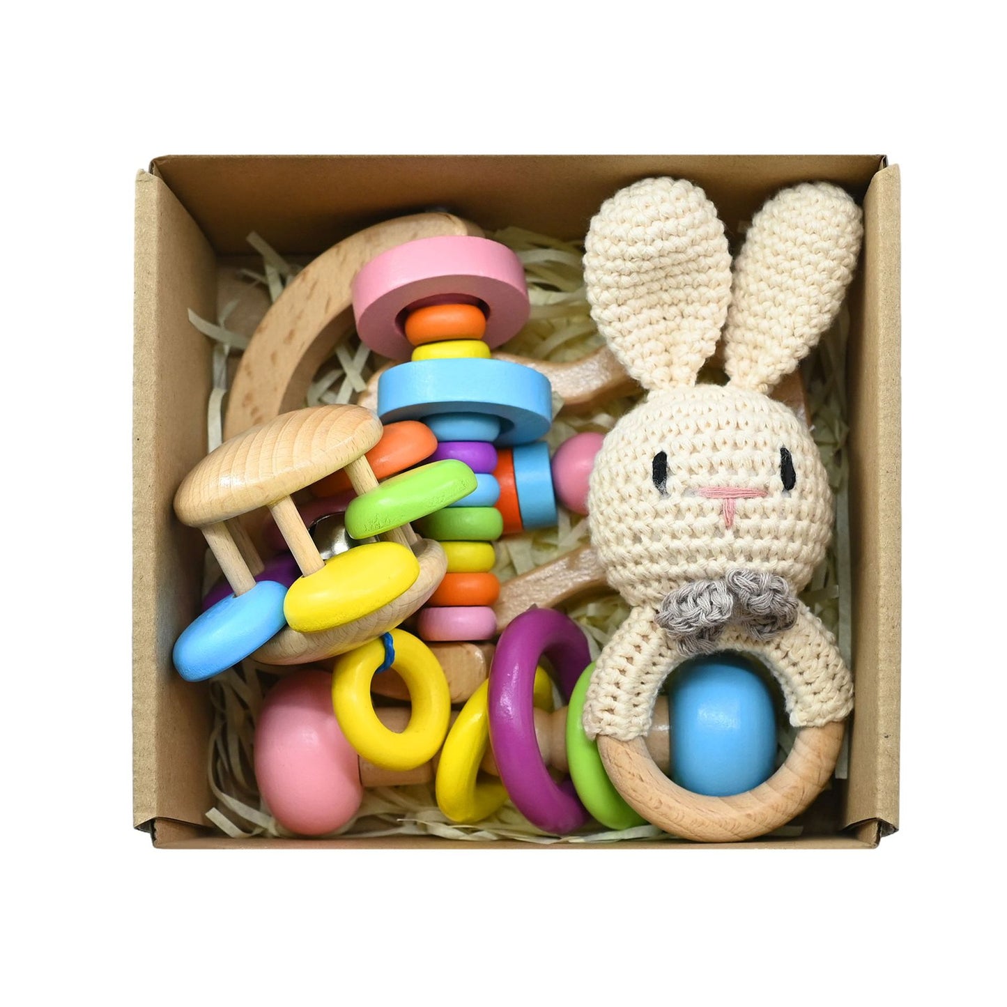 Handmade Crochet Wooden Animal Rattle