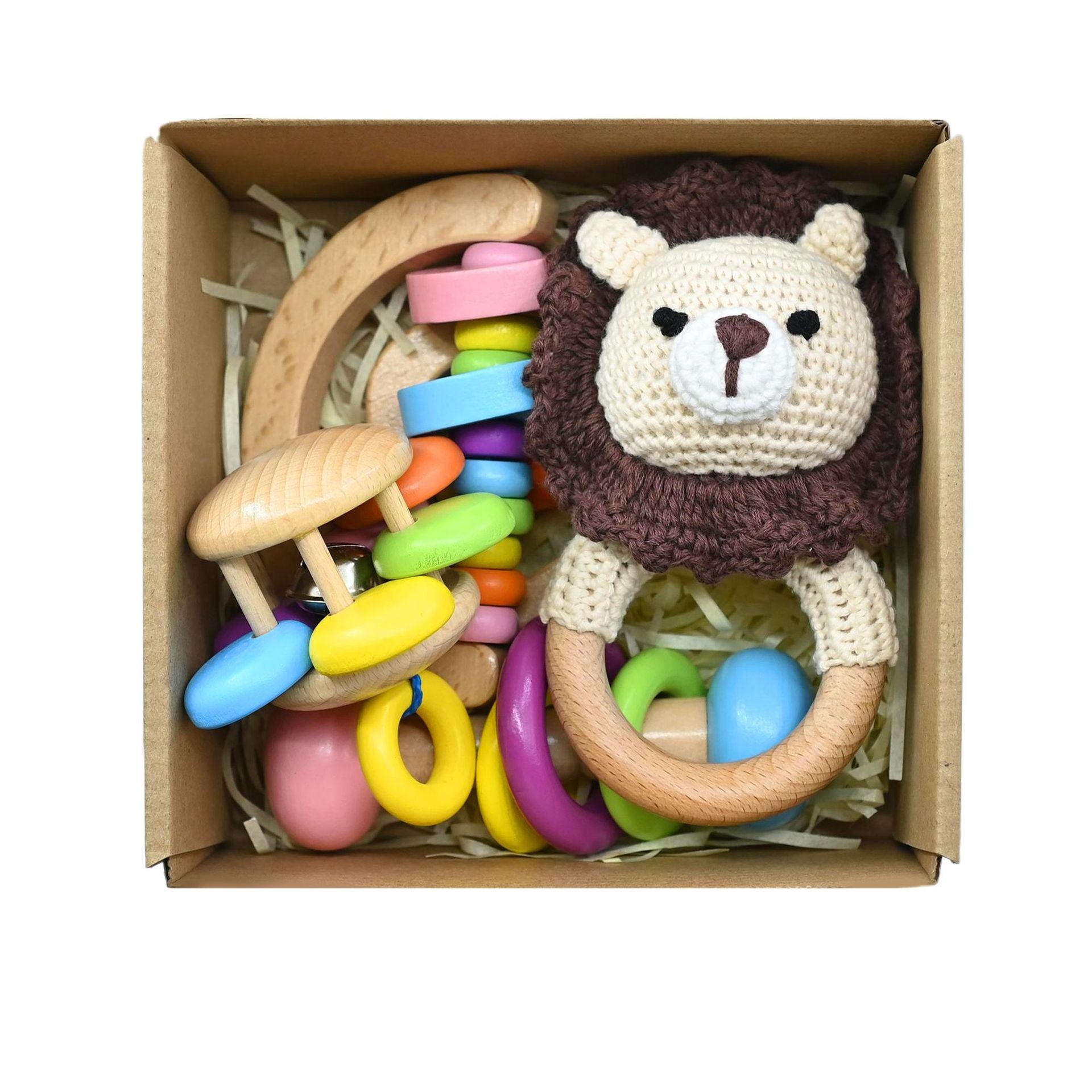 Handmade Crochet Wooden Animal Rattle