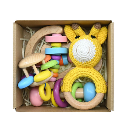 Handmade Crochet Wooden Animal Rattle