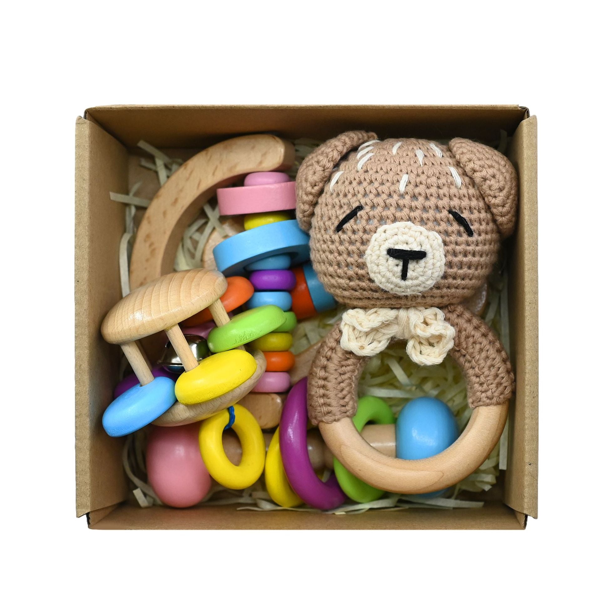 Handmade Crochet Wooden Animal Rattle