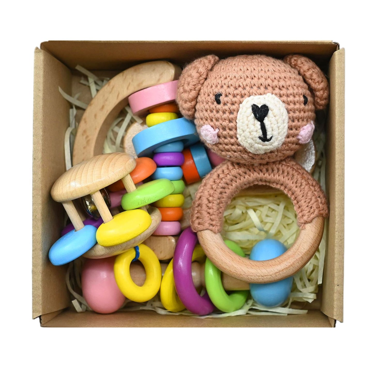 Handmade Crochet Wooden Animal Rattle