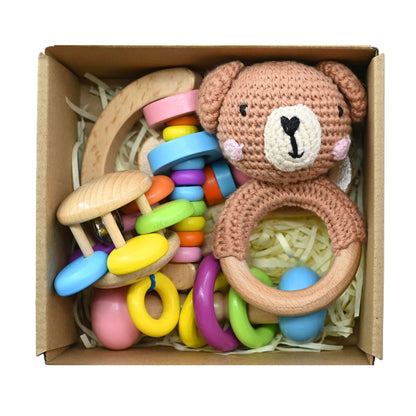 Handmade Crochet Wooden Animal Rattle