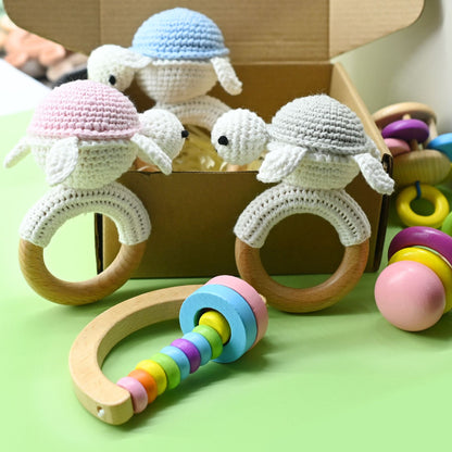 Handmade Crochet Wooden Animal Rattle