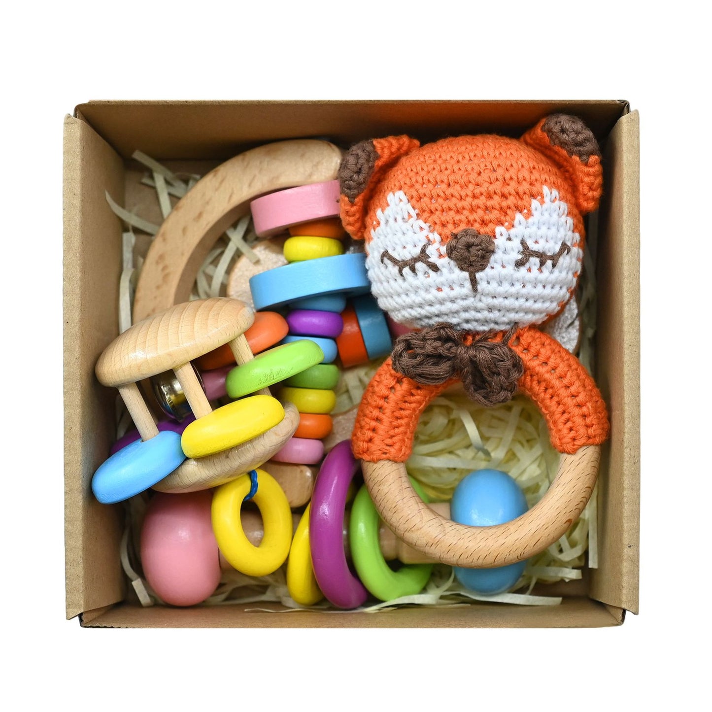 Handmade Crochet Wooden Animal Rattle