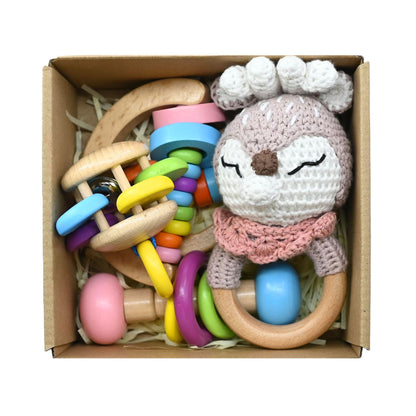 Handmade Crochet Wooden Animal Rattle