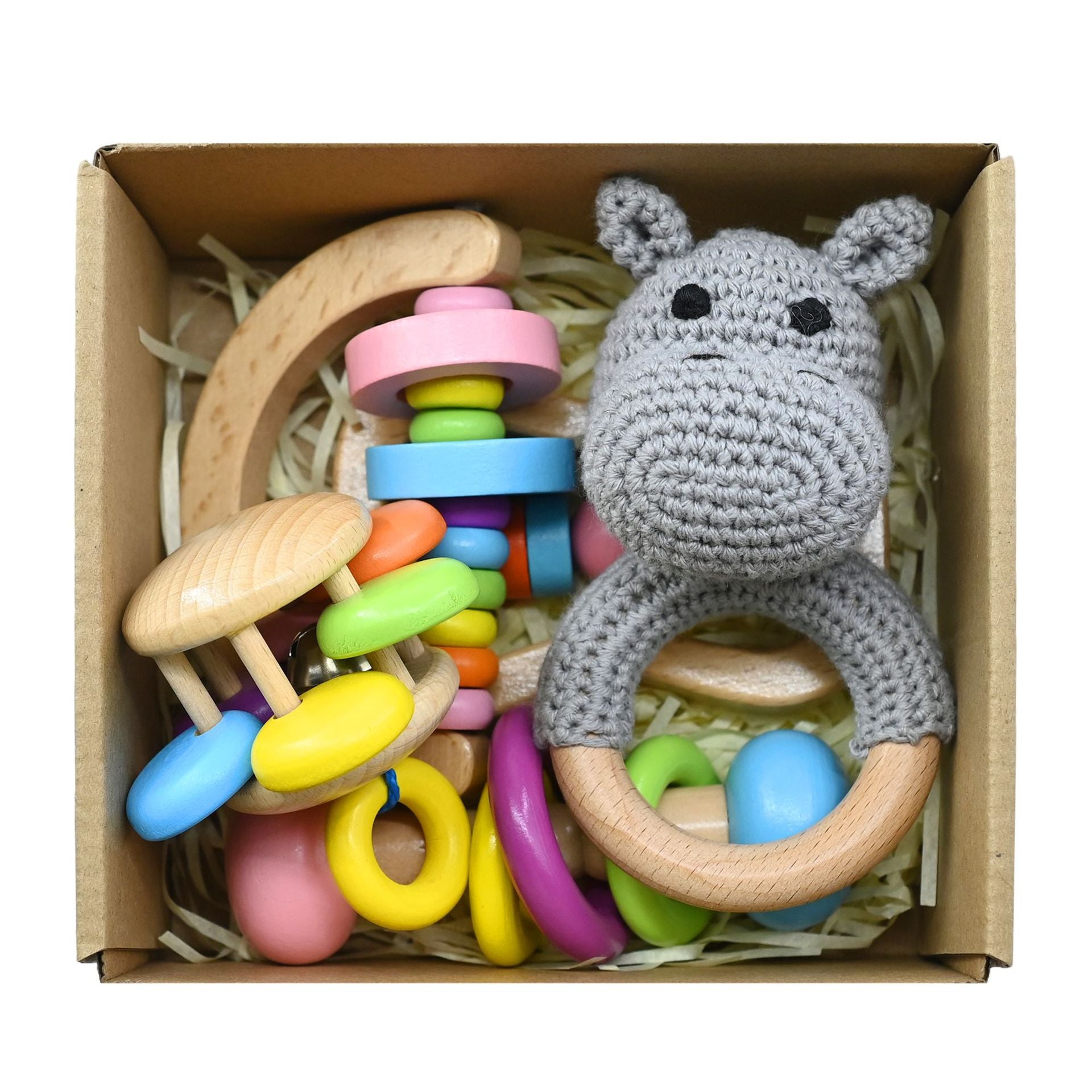 Handmade Crochet Wooden Animal Rattle