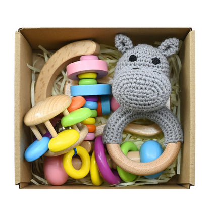 Handmade Crochet Wooden Animal Rattle