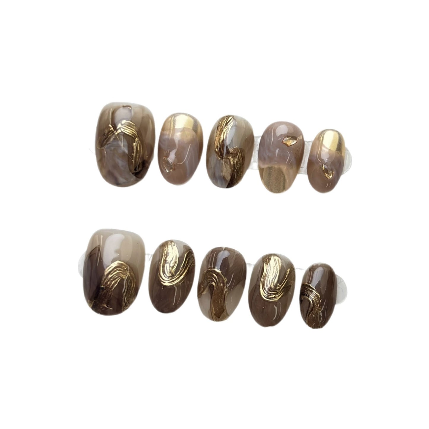 Handmade Detachable Nail Patches with Gold Foil Design