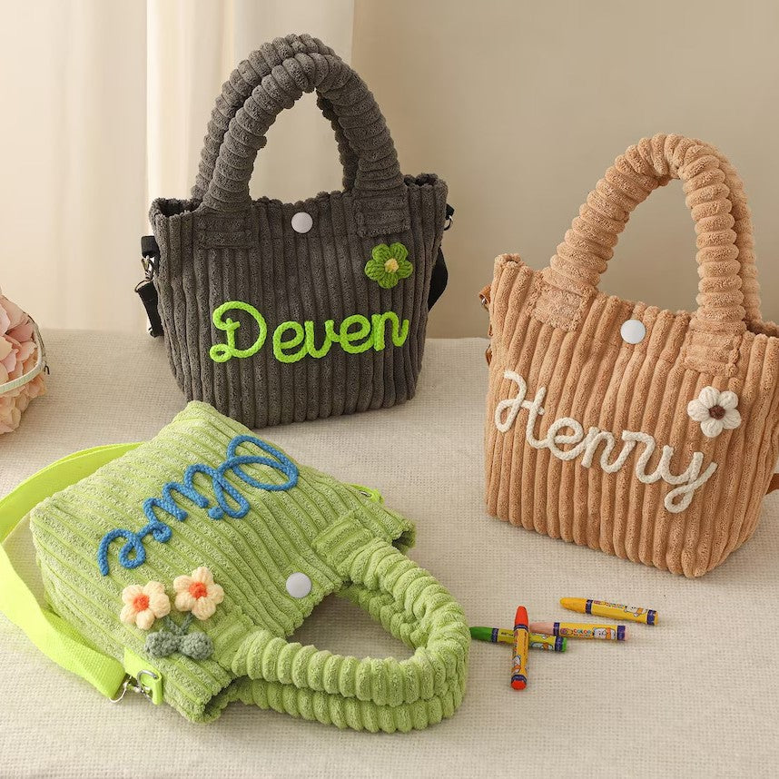 Handmade Embroidery Corduroy Crossbody Bag