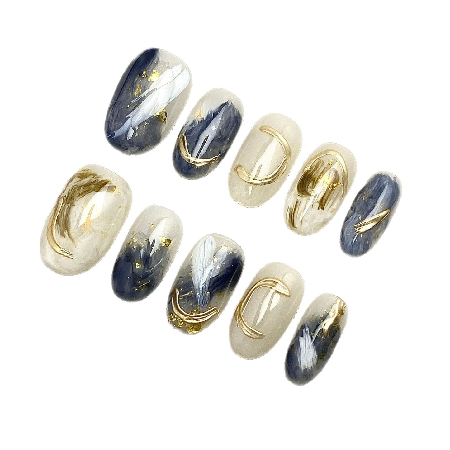 Handmade False Nails with Gradient Gold Foil