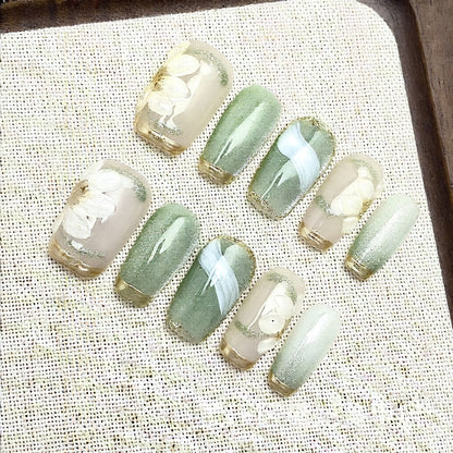 Handmade Floral Cat Eye Wearable Nails