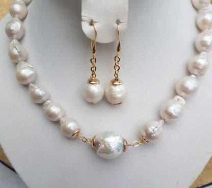 Handmade Freshwater Pearl Necklace Earrings Set