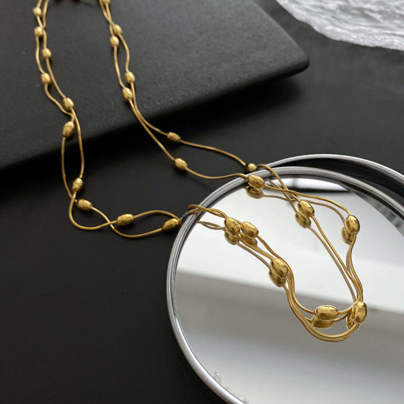 Handmade Geometric Layered Titanium Steel Necklace and Bracelet Set