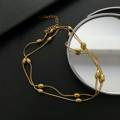 Handmade Geometric Layered Titanium Steel Necklace and Bracelet Set