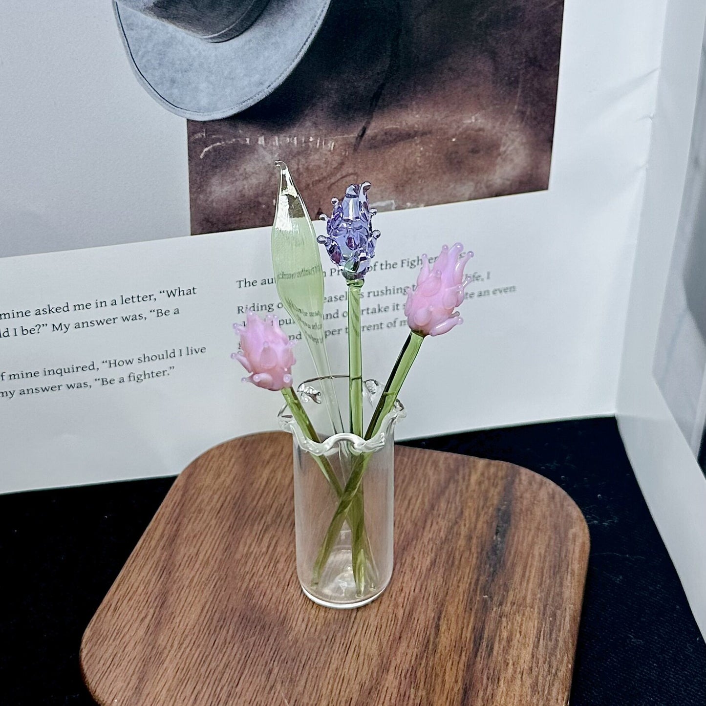 Handmade glass miniature vase with artificial flowers