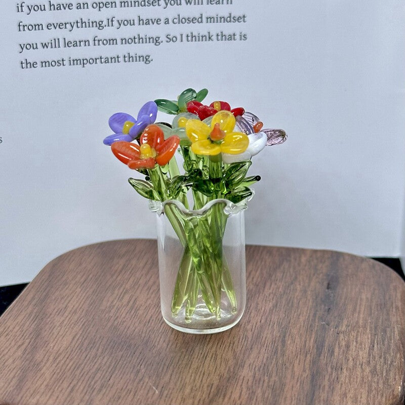 Handmade glass miniature vase with artificial flowers