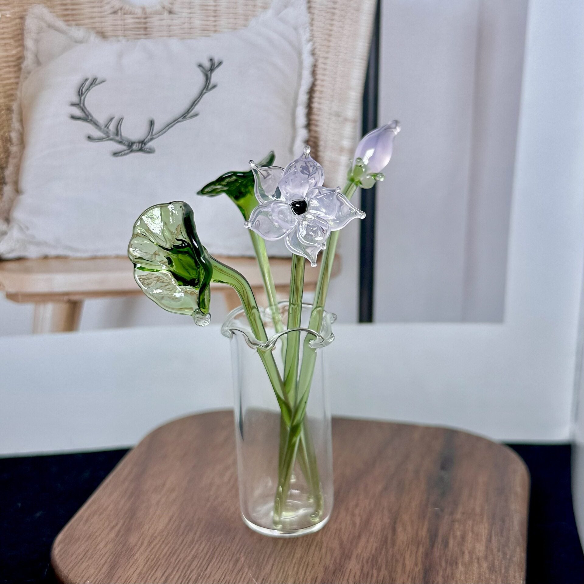 Handmade glass miniature vase with artificial flowers