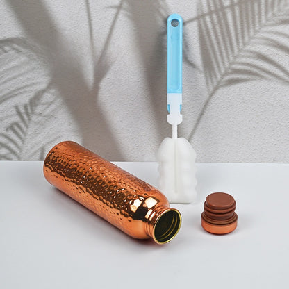 Handmade Hammered Copper Water Bottle with Ayurvedic Design