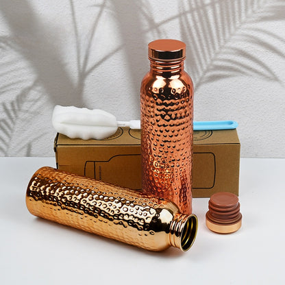 Handmade Hammered Copper Water Bottle with Ayurvedic Design