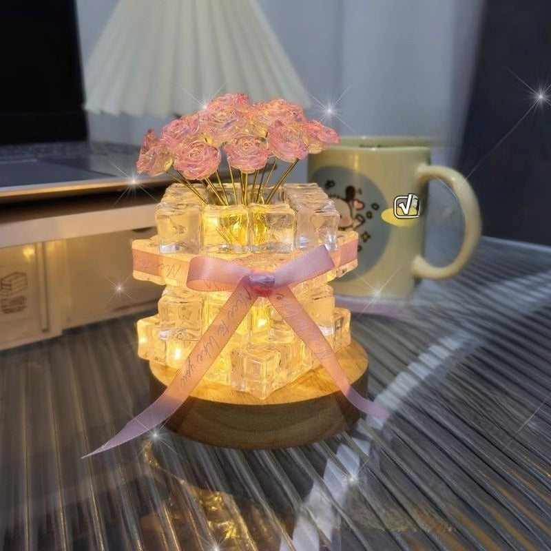 Handmade Ice Cube Rose Night Light DIY Decorative Lamp