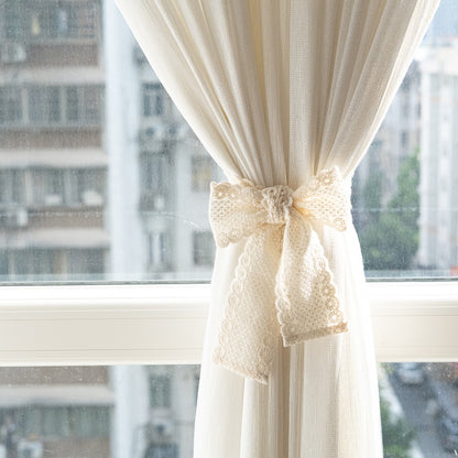 Handmade Lace Curtain Tieback Bow for Window Screens Pure White Beige