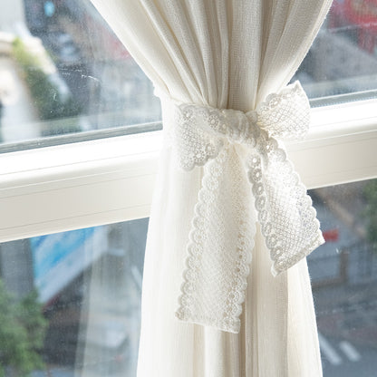 Handmade Lace Curtain Tieback Bow for Window Screens Pure White Beige